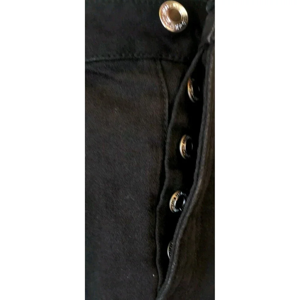 American Eagle  Womens Black Distressed Denim Button Fly Frayed Hem Mini Skirt 6